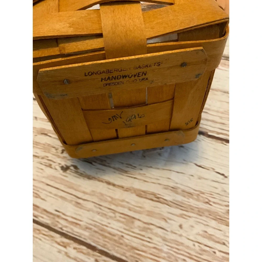 Longaberger Basket 1996 Handwoven Square Tapered Wood Lid & Liner Small Spoon